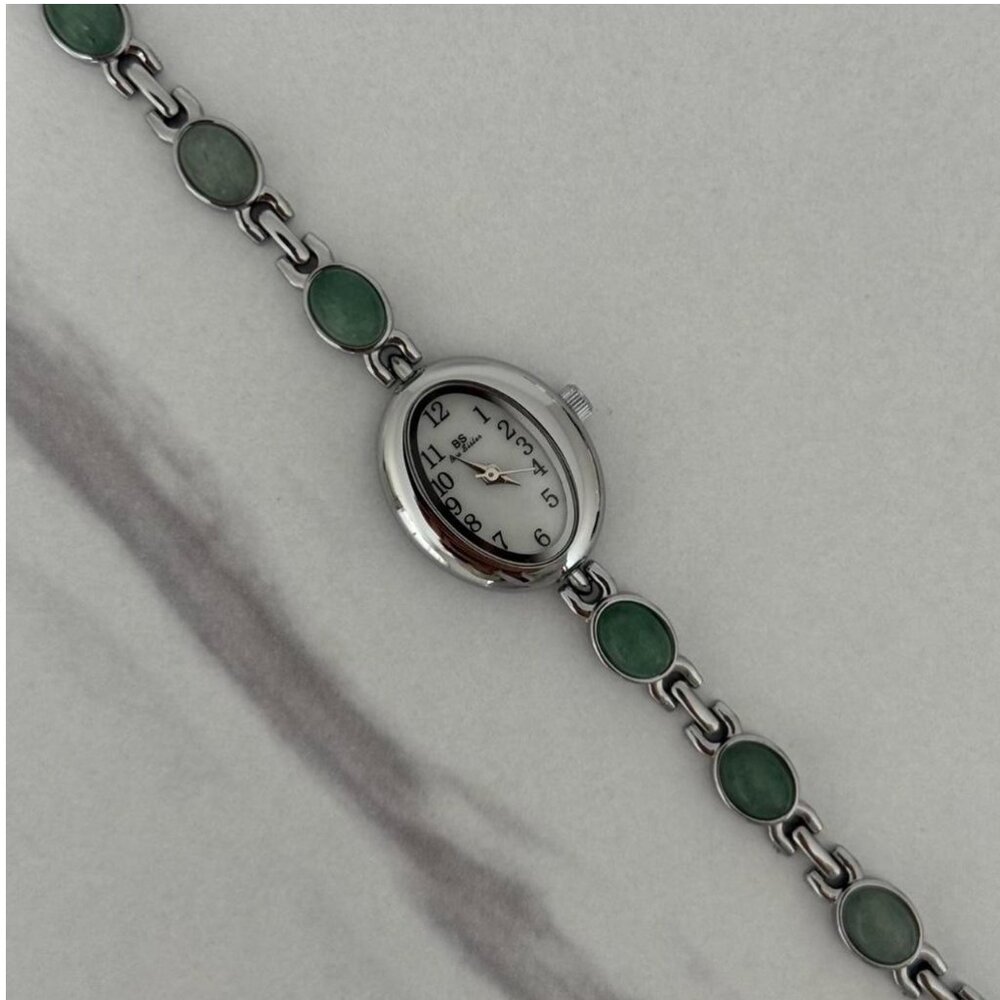 Sku0458 Retro Silver Green Gemstones Women Minimalist Watch‎ Bracelet + gift bag